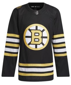 Alternative view of Boston Bruins adidas 100th Anniversary Primegreen Authentic Jersey - Black