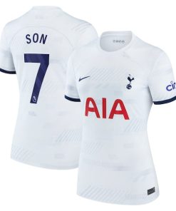 Alternative view of Son Heung-min Tottenham Hotspur Nike Women's Home 2023/24 Replica Player Jersey - White/Navy/Tan