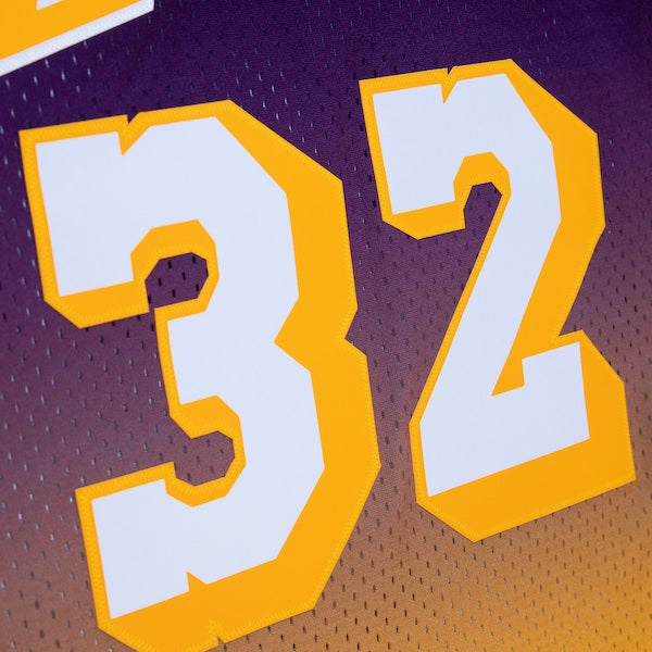 Magic Johnson Los Angeles Lakers 1984/85 Hardwood Classics Fadeaway Swingman Player Jersey - Gold/Purple - Image 7