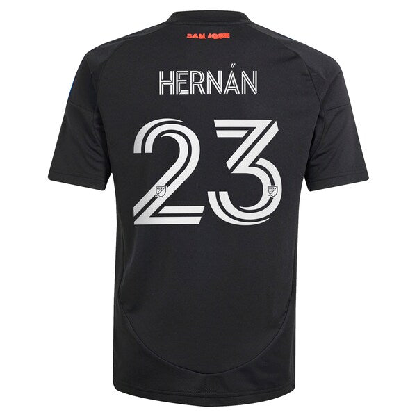 Hern¨¢n L¨®pez San Jose Earthquakes adidas Youth 2025 Headliner Replica Player Jersey - Black - Image 3