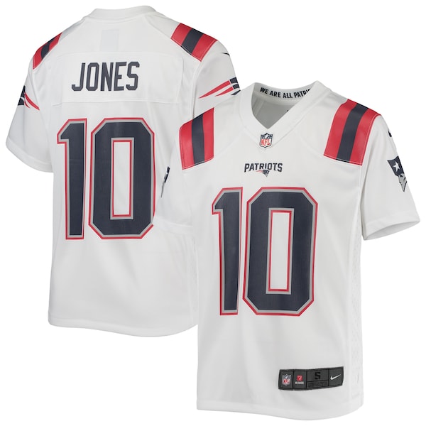 Mac Jones New England Patriots Nike Youth Game Jersey - White/Navy/Red - Image 2