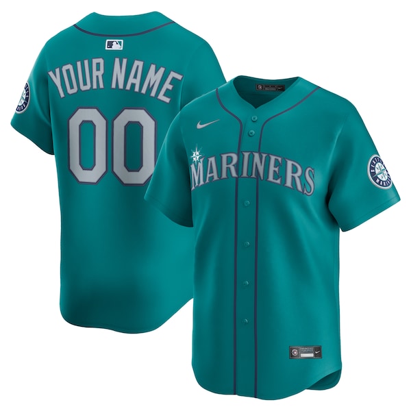 Men's Seattle Mariners Nike Alternate Limited Custom Jersey- Teal/White