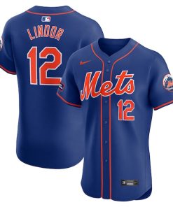 Francisco Lindor New York Mets Nike Alternate Elite Sponsor Patch Player Jersey - Royal