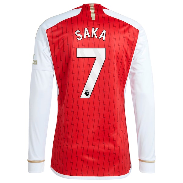 Bukayo Saka Arsenal adidas 2023/24 Home Replica Player Long Sleeve Jersey - Red - Image 3