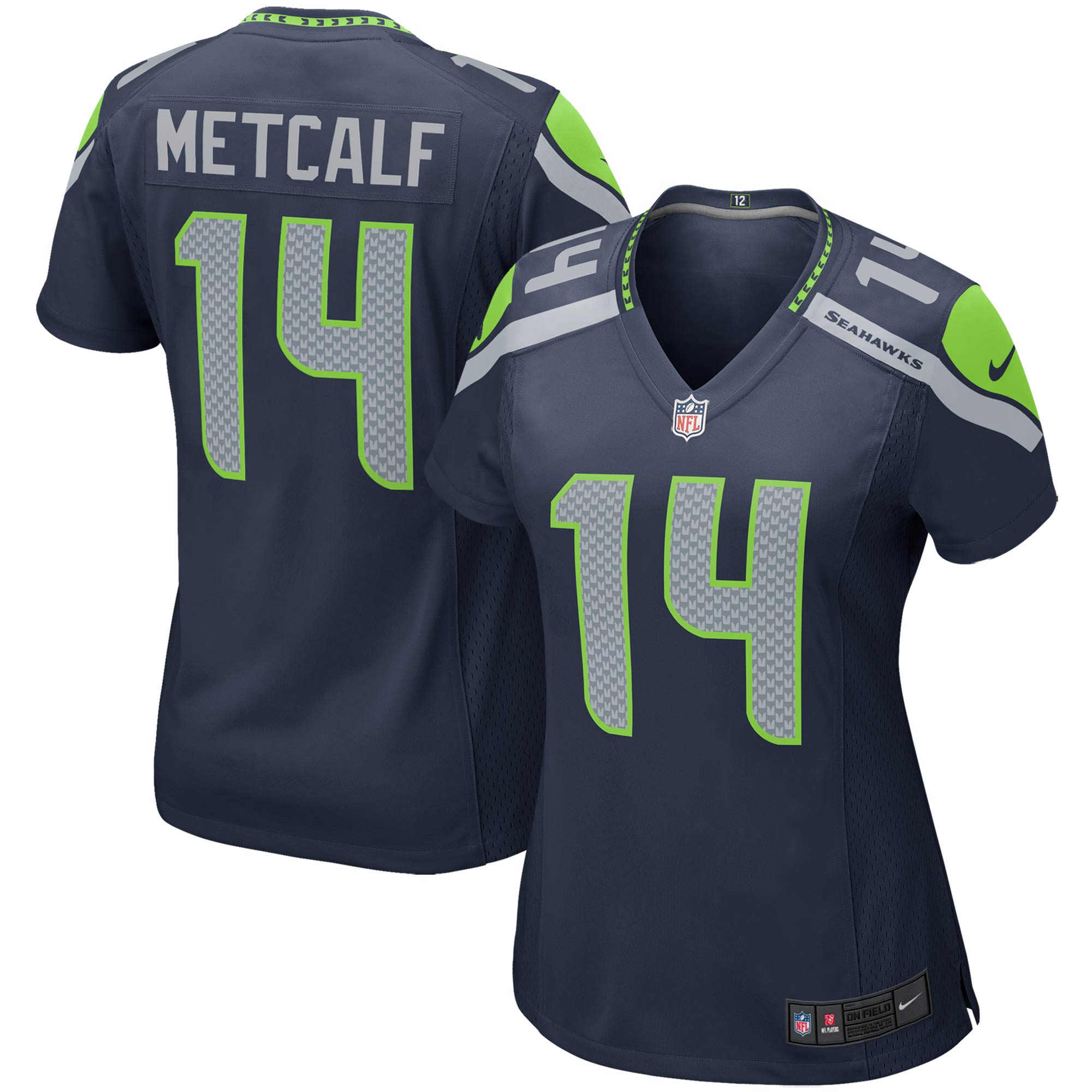 DK Metcalf Seattle Seahawks Nike Women's Game Jersey - Neon Green/Navy - Image 3