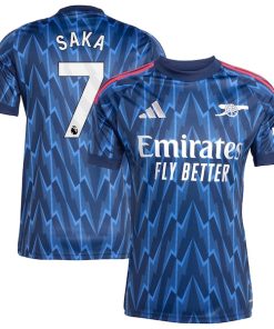 Alternative view of Bukayo Saka Arsenal adidas 2025/26 Away Replica Player Jersey - Blue/Red