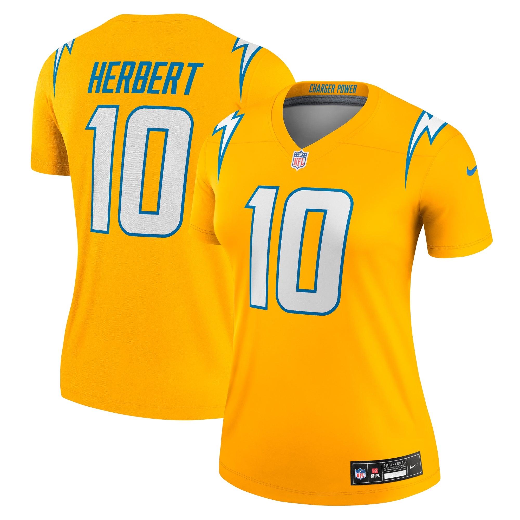 Justin Herbert Los Angeles Chargers Nike Women's Alternate Super Chargers Legend Player Performance Top - Navy/Gold - Image 5