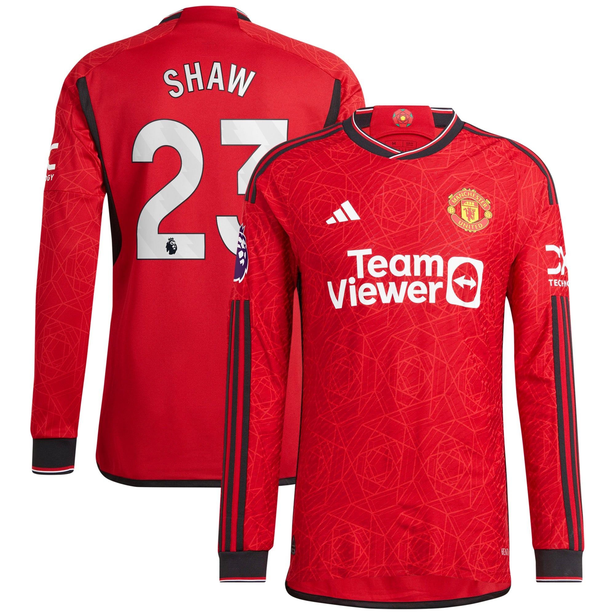 Luke Shaw Manchester United adidas 2023/24 Away Long Sleeve Replica Player Jersey - Green/Red - Image 9