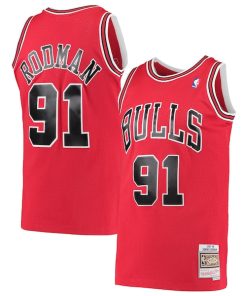 Alternative view of Dennis Rodman Chicago Bulls  Hardwood Classics Swingman Jersey - Red/Black