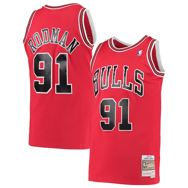 Dennis Rodman Chicago Bulls Hardwood Classics Swingman Jersey - Red/Black - Image 2