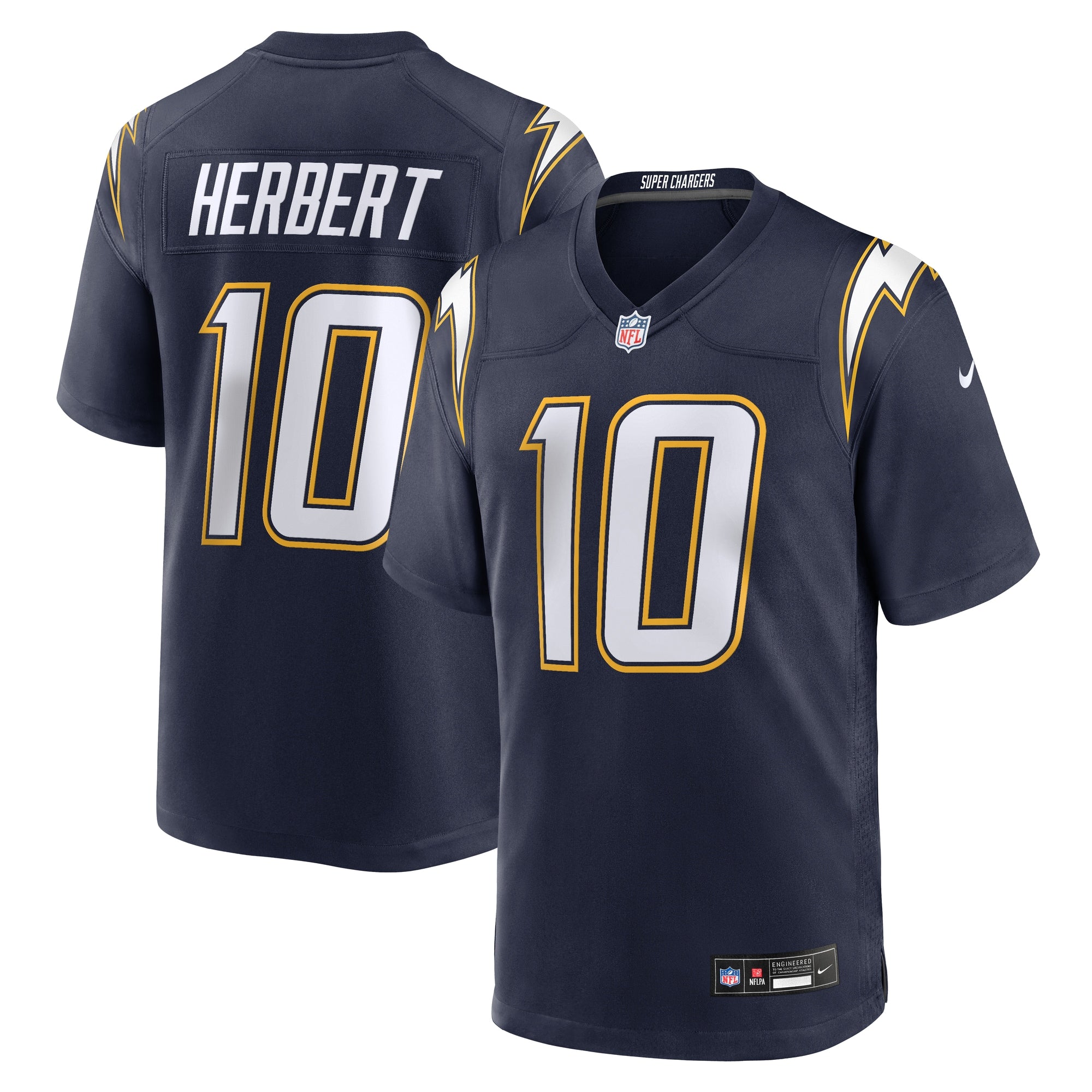 Justin Herbert Los Angeles Chargers Nike Alternate Charger Power Game Player Jersey - Gold/Navy/Powder Blue - Image 7