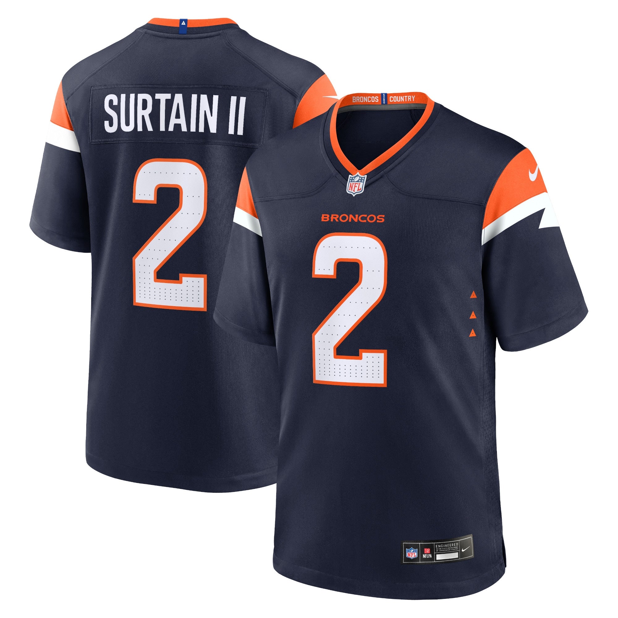 Patrick Surtain II Denver Broncos Nike Game Jersey - White/Navy/Orange - Image 7