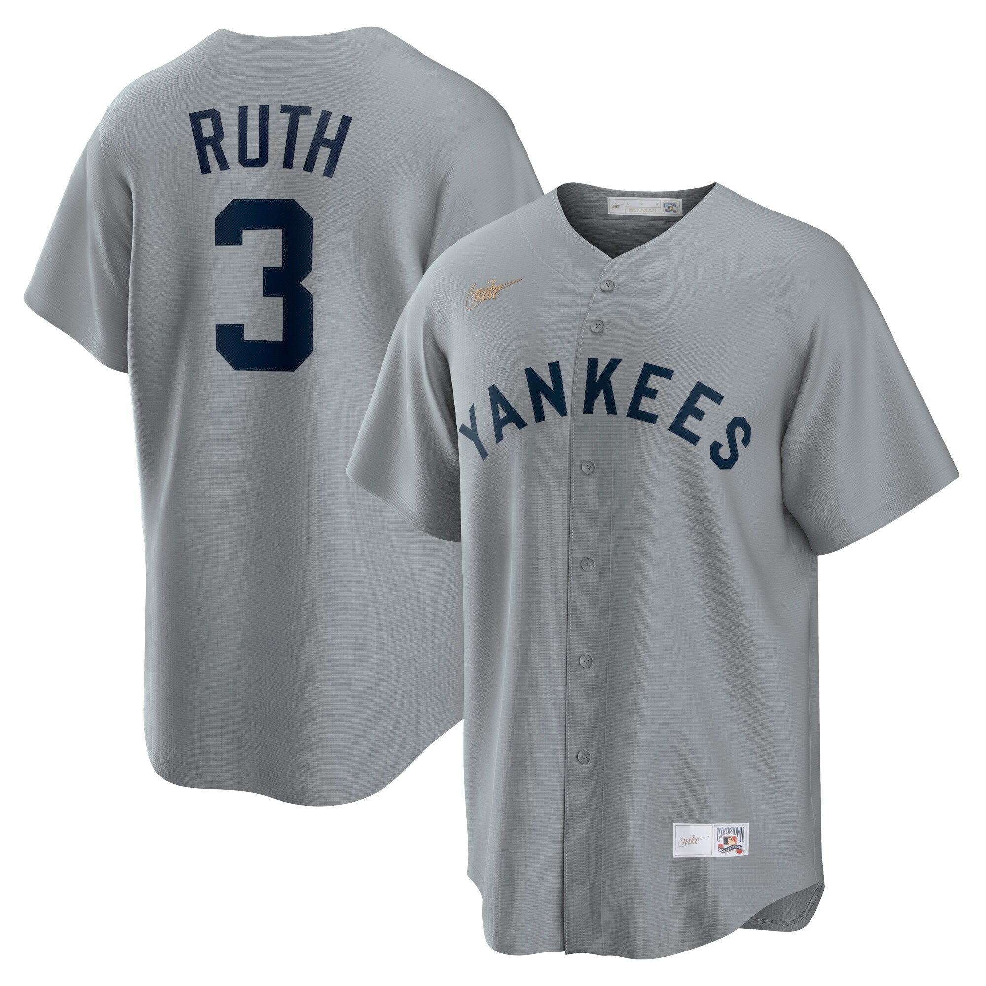 Babe Ruth New York Yankees Nike Home Cooperstown Collection Player Jersey - White/Gray - Image 5