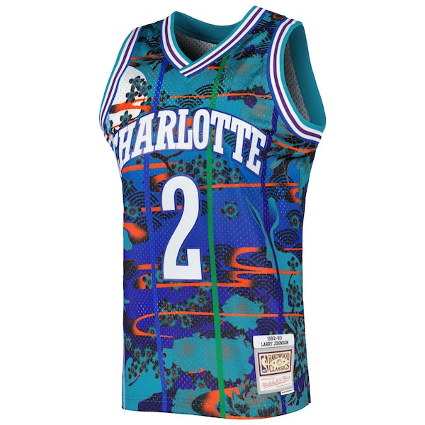 Larry Johnson Charlotte Hornets 1992/93 Hardwood Classics Lunar New Year Swingman Jersey - Teal - Image 2