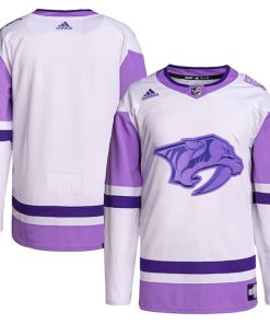 Nashville Predators adidas Hockey Fights Cancer Primegreen Authentic Blank Practice Jersey - White/Purple