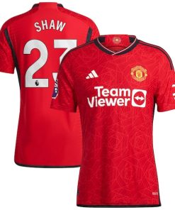 Alternative view of Luke Shaw Manchester United adidas 2023/24 Home Authentic Player Jersey - Red/Green