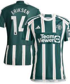 Alternative view of Christian Eriksen Manchester United adidas 2023/24 Away Replica Player Jersey - Green/Red