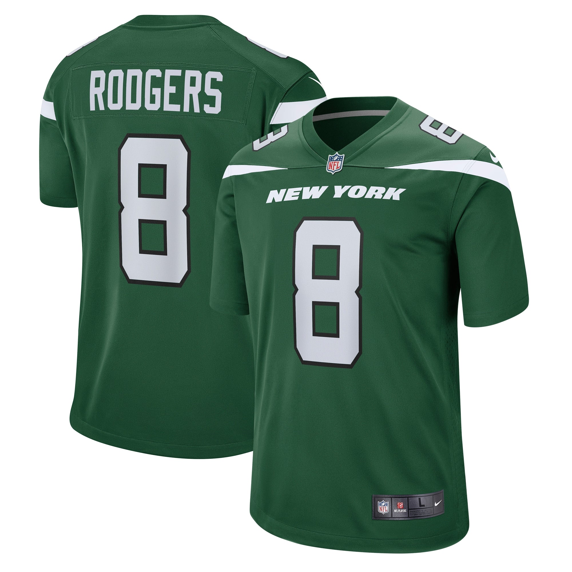 Aaron Rodgers New York Jets Nike Youth Game Jersey - White/Black/Green - Image 8