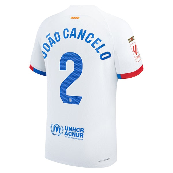 Joao Cancelo Barcelona Nike 2023/24 Away Match Authentic Player Jersey - White/Aqua/Royal - Image 4
