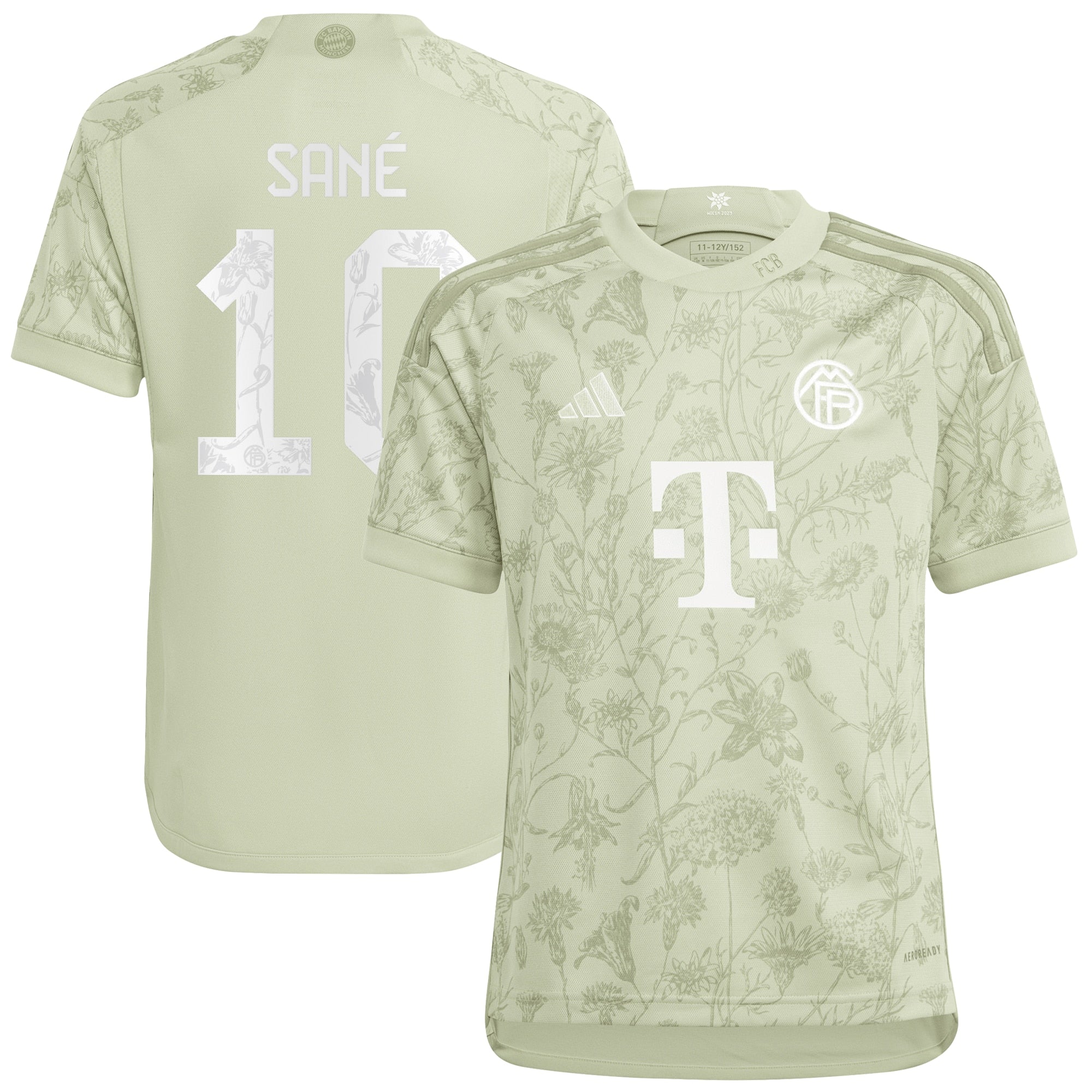 Leroy San¨¦ Bayern Munich adidas Youth 2023/24 Home Replica Jersey - White/Green - Image 6