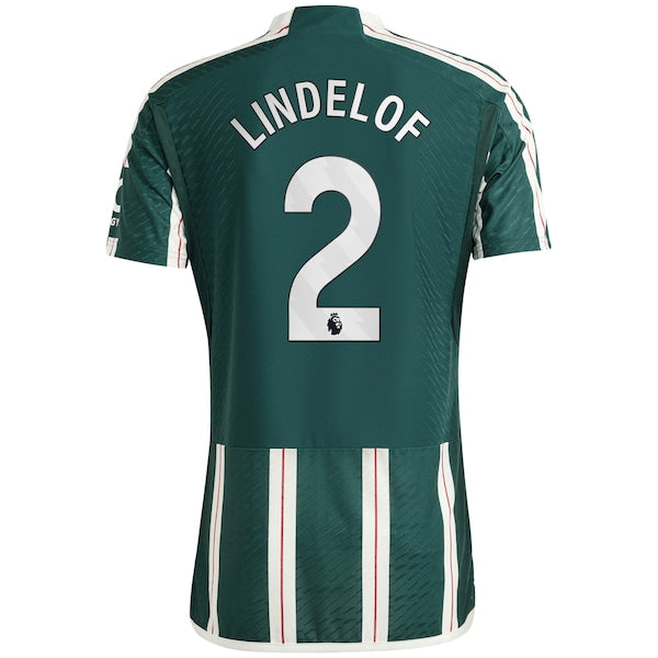 Victor Lindelof Manchester United adidas 2023/24 Away Authentic Player Jersey - Green/Red - Image 4