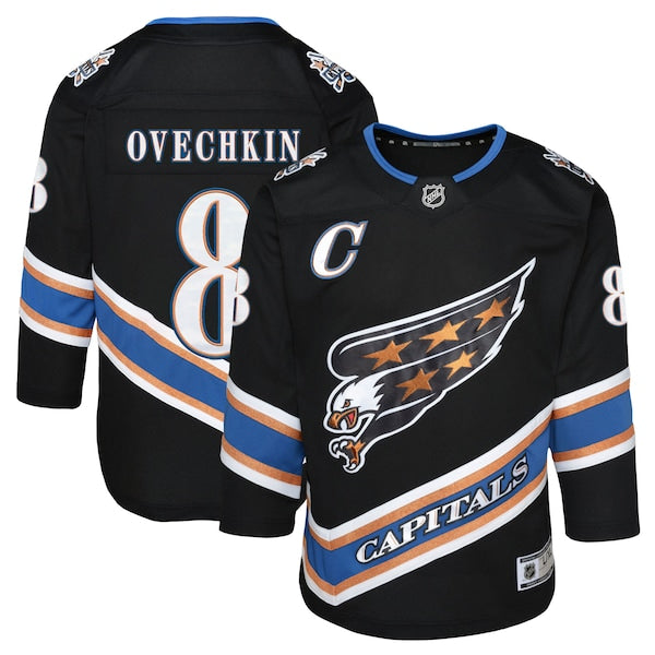 Alexander Ovechkin Washington Capitals Youth Alternate 50th Anniversary Premier Player Jersey - Black/Navy - Image 4