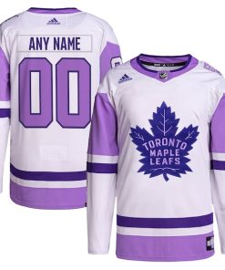 Toronto Maple Leafs adidas Hockey Fights Cancer Primegreen Authentic Custom Jersey - White/Purple