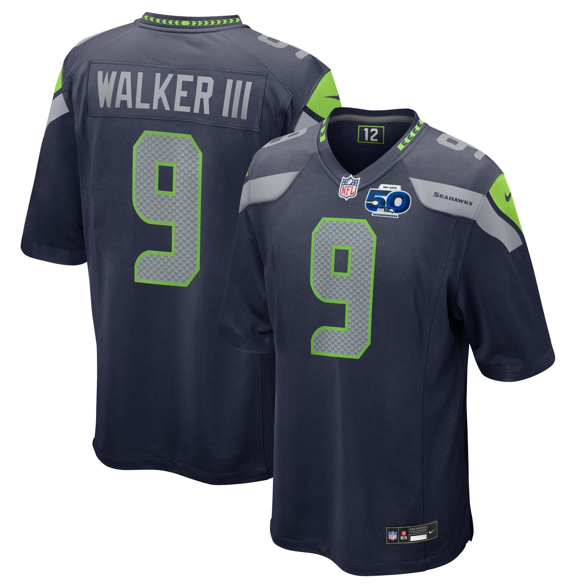 Kenneth Walker III Seattle Seahawks Nike Alternate 50th Season Game Jersey - Royal/College Navy/White - Image 4
