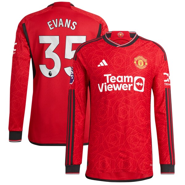 Jonny Evans Manchester United adidas 2023/24 Home Authentic Long Sleeve Player Jersey?ยจC Red