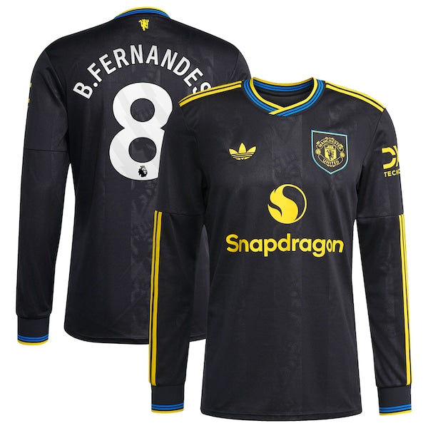 Bruno Fernandes Manchester United adidas 2025/26 Third Replica Long Sleeve Player Jersey - Black/Red/White - Image 2