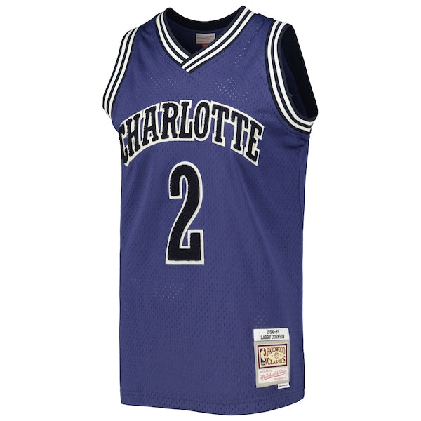 Larry Johnson Charlotte Hornets 1994/95 Hardwood Classics Off-Court Swingman Jersey - Purple - Image 2