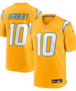 Alternative view of Justin Herbert Los Angeles Chargers Nike Youth Alternate Charger Power Game Player Jersey - Gold/Navy