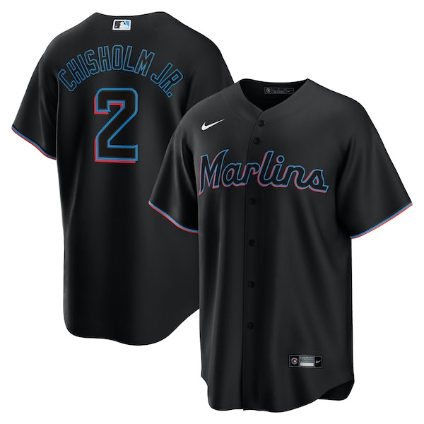 Jazz Chisholm Jr. Miami Marlins Nike Alternate Replica Player Jersey - Black/White - Image 2
