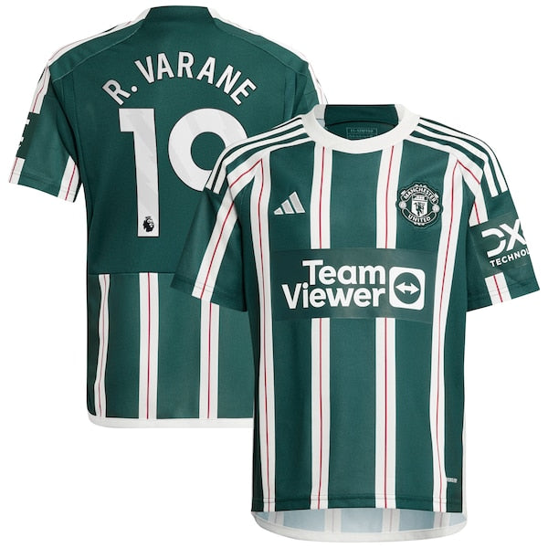 Raphael Varane Manchester United adidas Youth 2023/24 Away Replica Player Jersey - Green/White - Image 2