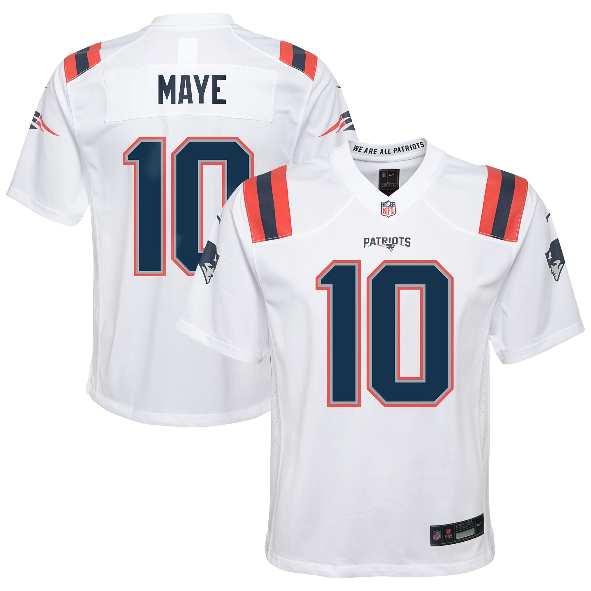 Drake Maye New England Patriots Nike Youth Alternate Game Jersey - Red/White - Image 6