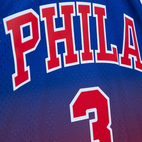 Allen Iverson Philadelphia 76ers 1996/97 Hardwood Classics Fadeaway Swingman Player Jersey - Red/Royal - Image 2