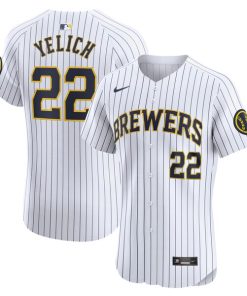 Alternative view of Christian Yelich Milwaukee Brewers Nike Alternate Alternate Elite Player Jersey - White