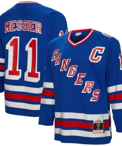 Alternative view of Mark Messier New York Rangers Captain Patch 1993/94 Blue Line Player Jersey - Blue