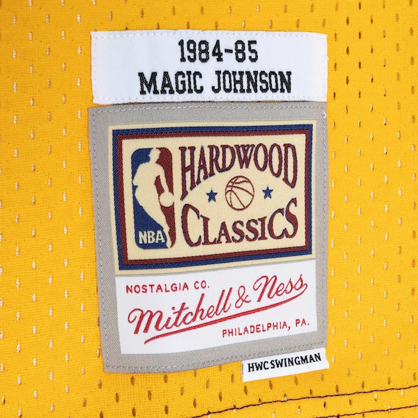 Magic Johnson Los Angeles Lakers Hardwood Classics 1984/85 Split Swingman Jersey - Purple/Gold - Image 5