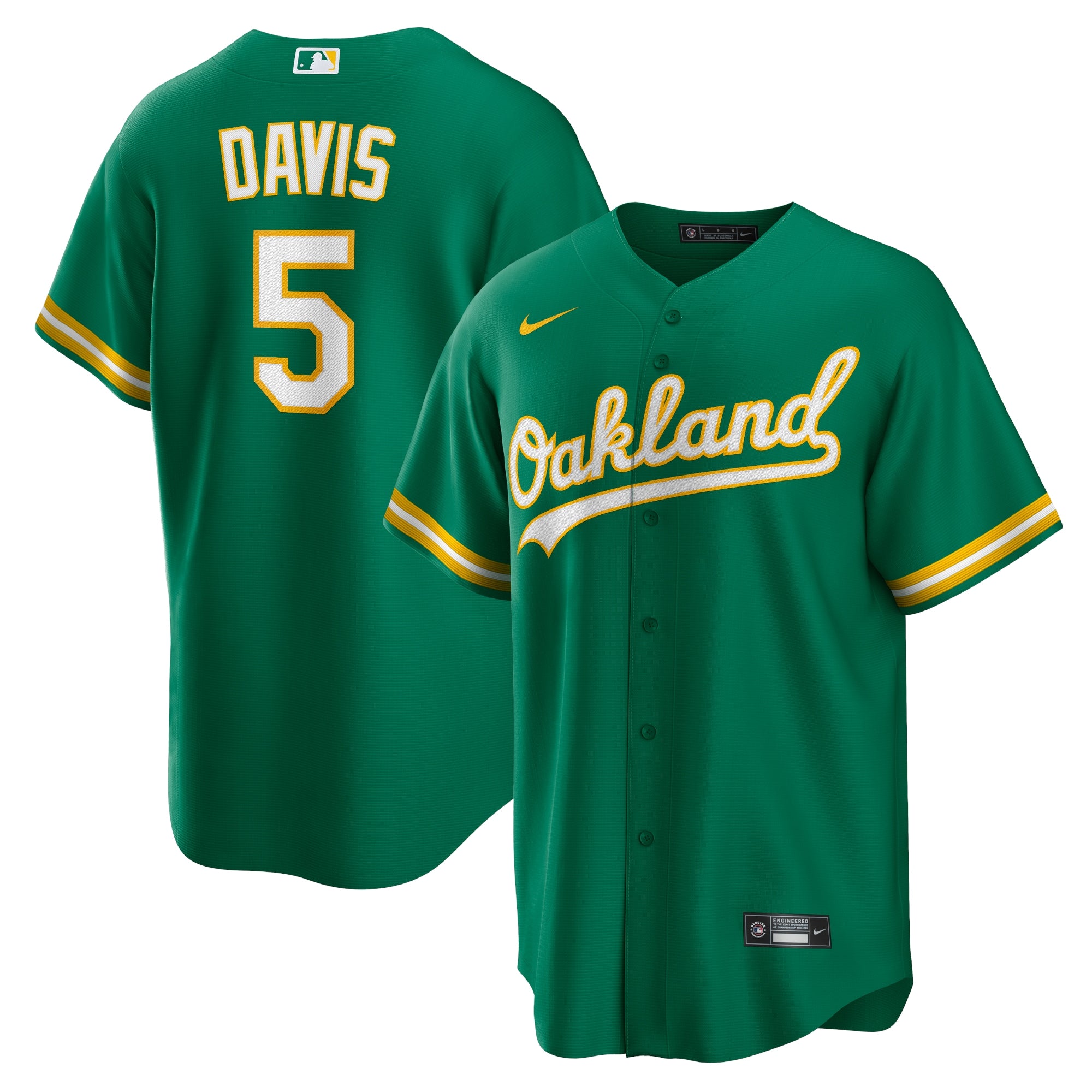 JD Davis Oakland Athletics Nike Home Replica Jersey - White/Kelly Green - Image 6