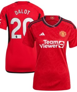Alternative view of Diogo Dalot Manchester United adidas Women's 2023/24 Home Replica Player Jersey - Red/Green
