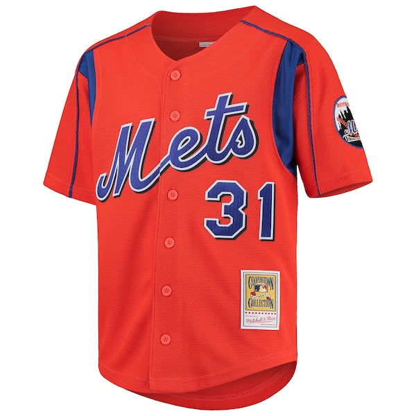 Mike Piazza New York Mets Youth Cooperstown Collection Mesh Batting Practice Jersey - Orange/Black - Image 3