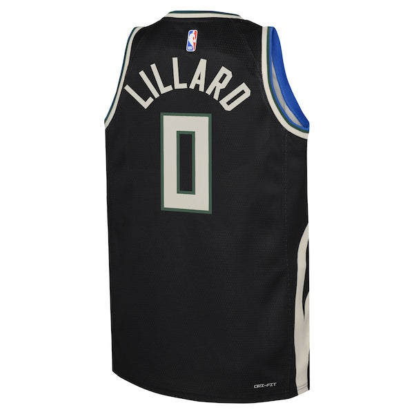 Damian Lillard Milwaukee Bucks Jordan Brand Youth Swingman Jersey - Statement Edition - Black - Image 3