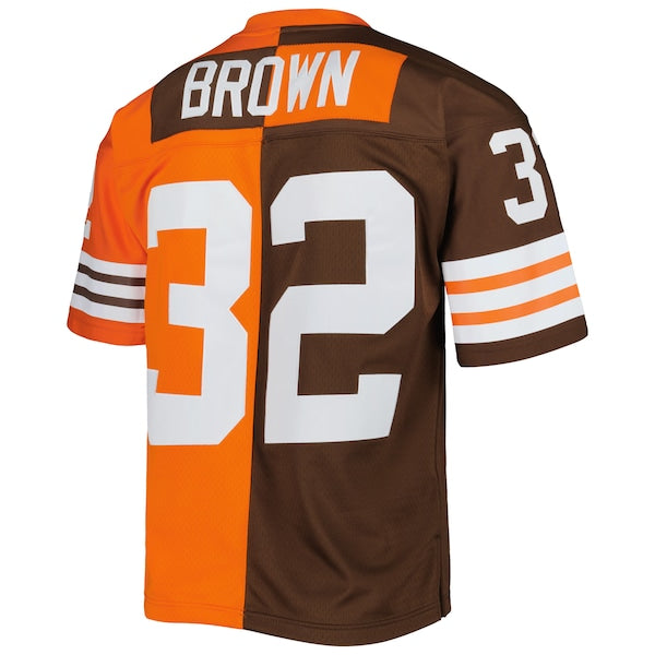 Jim Brown Cleveland Browns 1963 Split Legacy Replica Jersey - Orange/Brown - Image 4