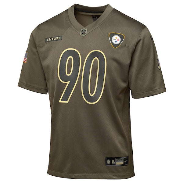 T.J. Watt Pittsburgh Steelers Nike Youth 2025 Salute to Service Game Jersey - Olive - Image 2