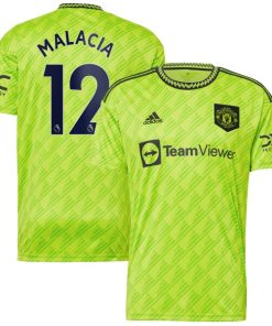 Tyrell Malacia Manchester United adidas 2022/23 Third Replica Player Jersey - Neon Green