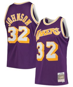 Alternative view of Magic Johnson Los Angeles Lakers 1984/85 Hardwood Classics Swingman Jersey - Purple/Gold