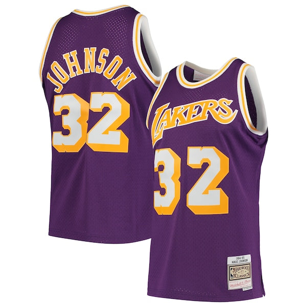 Magic Johnson Los Angeles Lakers 1984/85 Hardwood Classics Swingman Jersey - Purple/Gold - Image 2
