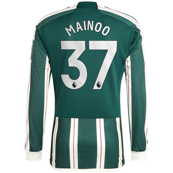 Kobbie Mainoo Manchester United adidas 2023/24 Away Long Sleeve Replica Player Jersey - Green/Red - Image 4