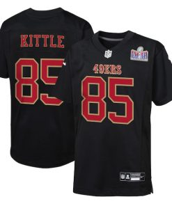 George Kittle San Francisco 49ers Nike Youth Super Bowl LVIII Patch Carbon Fashion Game Jersey - Black